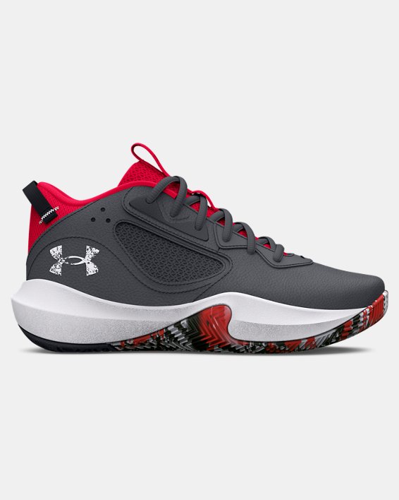 Grade School UA Lockdown 6 Basketball Shoes in Gray image number 0